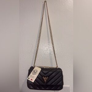 Authentic Valentino Orlandi Black Quilted Crossbody with Gold Chain